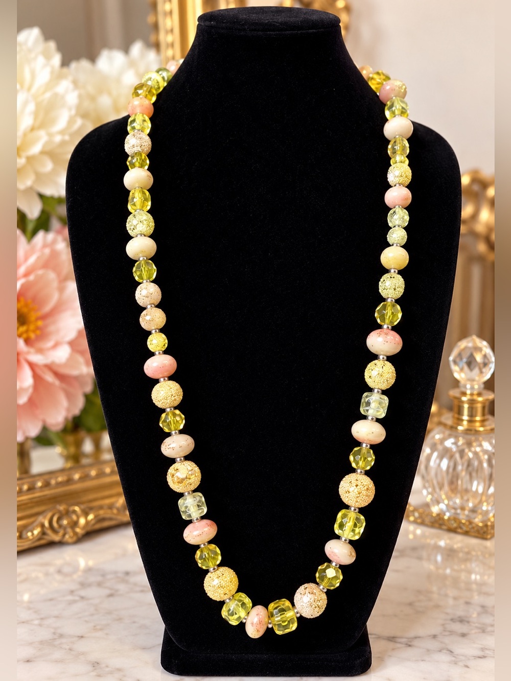 Vintage Murano Venetian Wedding Cake Glass Bead Necklace 1960s Italian